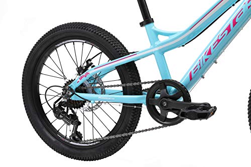 BIKESTAR Bicicleta de montaña de Aluminio Bicicleta Juvenil 20 Pulgadas de 6 a 9 años | Cambio Shimano de 7 velocidades, Freno de Disco, Horquilla de suspensión | niños Bicicleta Turquesa Blanco