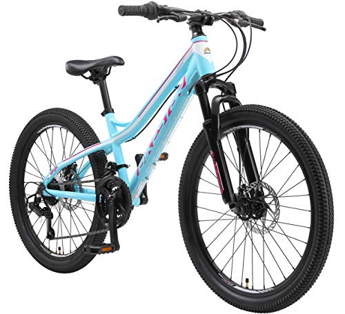 BIKESTAR Bicicleta de montaña de Aluminio Bicicleta Juvenil 24 Pulgadas de 10 a 13 años | Cambio Shimano de 21 velocidades, Freno de Disco, Horquilla de suspensión | niños Bicicleta Turquesa Blanco