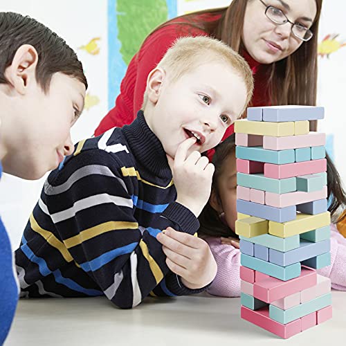 Bloques de Madera, Comius Sharp Torre de Madera Block Colores Juegos de Construcción, Juegos Educativos Torre de Bloques, Juguete de Madera Juego Familiar Clásico Juego de Mesa (51 Pcs New)