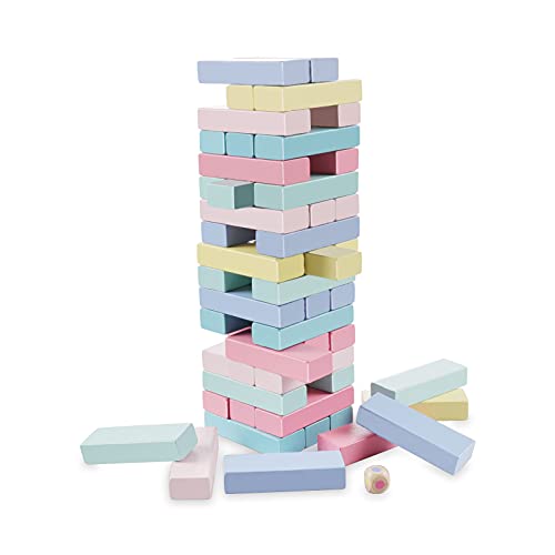 Bloques de Madera, Comius Sharp Torre de Madera Block Colores Juegos de Construcción, Juegos Educativos Torre de Bloques, Juguete de Madera Juego Familiar Clásico Juego de Mesa (51 Pcs New)