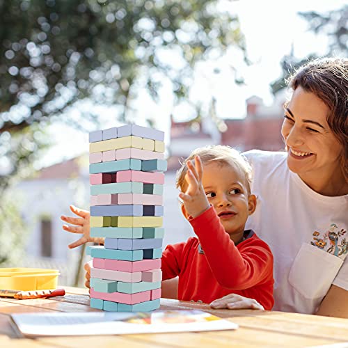 Bloques de Madera, Comius Sharp Torre de Madera Block Colores Juegos de Construcción, Juegos Educativos Torre de Bloques, Juguete de Madera Juego Familiar Clásico Juego de Mesa (51 Pcs New)