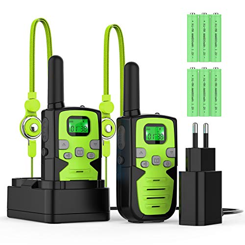 Bobela Walkie Talkie Niños Recargables Walky Talky para Niños 8 Canales de Largo Alcance 3 km VOX con Pantalla LCD retroiluminada y Linterna Regalo para Senderismo Camping Picnic Excursión