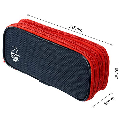 Bolsa de Aprendizaje,Estuche para bolígrafo de Lona con Cremallera de Tres Capas, Bolsa de Almacenamiento de papelería de Gran Capacidad, Rojo,para Adultos, niños, niñas