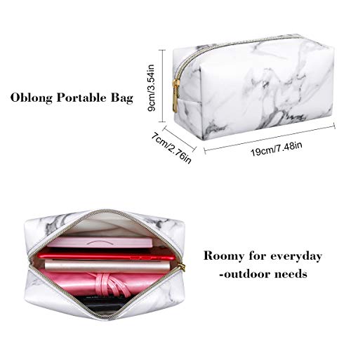 Bolsa de Maquillaje de Mármol, Neceser de Viaje Cuero de PU Portátiles Bolsas de Aseo, Portátil Bolsa de Papelería Caja de Lápices para Estudiantes para Mujeres y Niñas