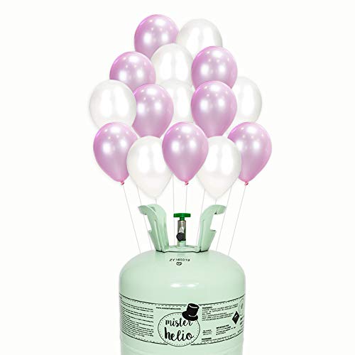 Bombona de Helio Mister Helio + Globos de látex Rosa y Perla (20 Globos)