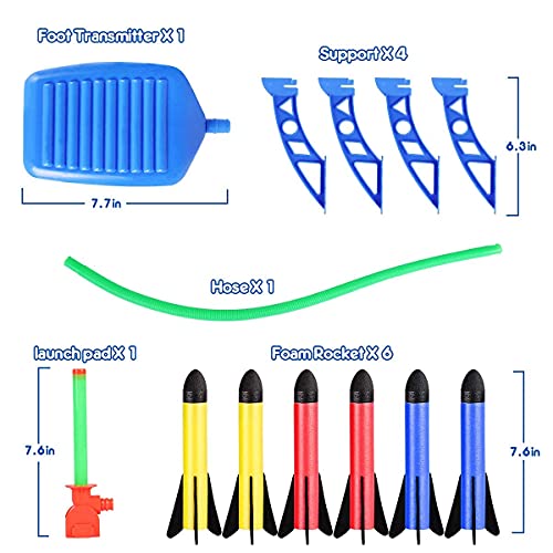 Bonbell Juguete Cohete de Aire, Lanzacohetes de Juguete para Niños, Juguetes al Aire Libre con 6 Cohetes de Espuma, Juguetes de Juegos de Jardín, Regalo para Nniño Niña de 3 a 12 años