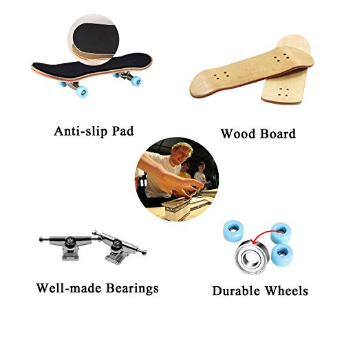 Bonici Maple Wood Finger Skateboard with PU Non-slip Pad and Professional Bearing Wheels by Bonici