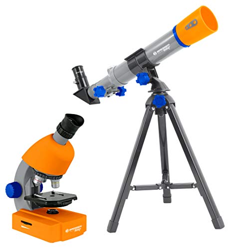 Bresser Junior - Microscopio, 40 x 640 x con iluminación LED con Funcionamiento con Pilas, Naranja