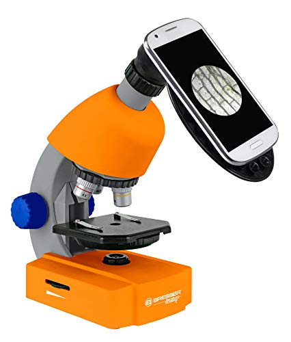 Bresser Junior - Microscopio, 40 x 640 x con iluminación LED con Funcionamiento con Pilas, Naranja