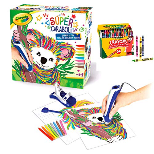 BricoLoco. Super ceraboli Koala. Crayola calienta crayón. Juego de manualidades para pintar con recambio de 64 ceras de colores