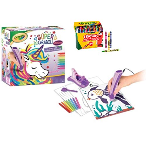 BricoLoco. Super ceraboli para Crayola Unicornio. Juego de manualidades pintar con recambio de 64 ceras de colores