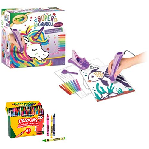 BricoLoco. Super ceraboli para Crayola Unicornio. Juego de manualidades pintar con recambio de 64 ceras de colores