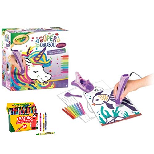 BricoLoco. Super ceraboli para Crayola Unicornio. Juego de manualidades pintar con recambio de 64 ceras de colores