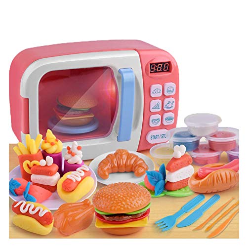 BriskyM Juguete de Microondas Horno Cocina Juguetes con Luz para Niños, Aparatos de simulación Juguetes educativos Comida Cocina electrónica Juguetes para niños y niñas (Rosa, 1)