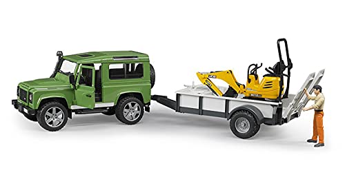 Bruder 2593 - Todoterreno Land Rover Defender con Remolque, cargadora pequeña y Trabajador