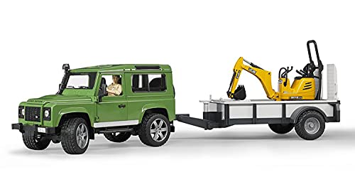 Bruder 2593 - Todoterreno Land Rover Defender con Remolque, cargadora pequeña y Trabajador