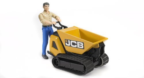 Bruder 62004 - Volquete pequeño Jcb Dumpster con trabajador con camisa beige y pantalones naranja