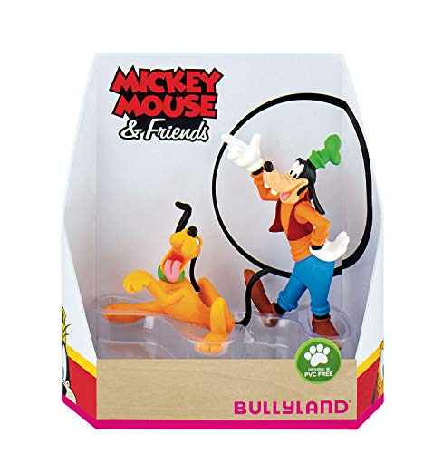 Bullyland 15085 – Juego de Figuras de Juguete, Walt Disney Mickey Mouse Set de Regalo de Pluto y Goofy, Figuras pintadas a Mano, sin PVC, Regalo Ideal para niños y niñas para Jugar de fantasía