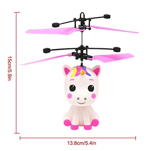 BUNRUN Juguete de Unicornio Volador con luz LED Juguete de helicóptero de Unicornio controlado a Mano