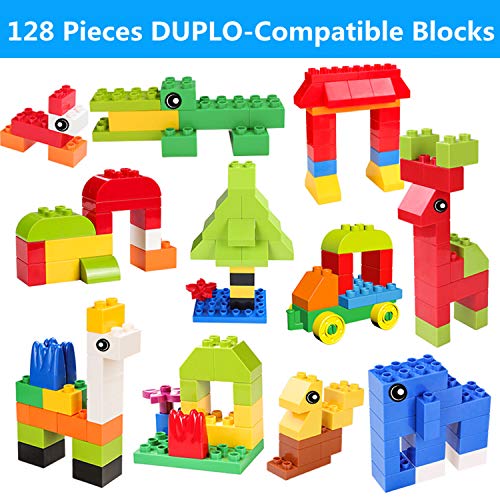 burgkidz Juego de Mesa Actividades Construccion Múltiples 5 en 1, Mesa y Silla Infantil con Bloques de Construcción Grandes de 128 Piezas, Juegos de Construcción para Niños, Azul