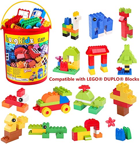 burgkidz Juegos de Bloques de Construcción, 214 Piezas de Juguetes Educativos para Niños Pequeños Ladrillos Creativos, 13 Formas Divertidas y Ladrillos de Plástico a Granel para Todas Las Edades