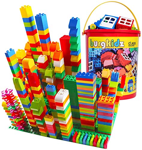 burgkidz Juegos de Bloques de Construcción, 214 Piezas de Juguetes Educativos para Niños Pequeños Ladrillos Creativos, 13 Formas Divertidas y Ladrillos de Plástico a Granel para Todas Las Edades