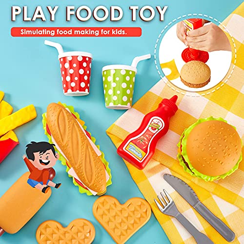 BUYGER Hamburguesa Comida Juguetes, Accesorios Cocina Alimentos Juguetes con Bandeja Vajilla Juego de rol Regalos para Niños y Niñas