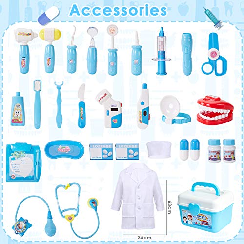 BUYGER Maletin Doctora Juguetes Medicos Dentista Enfermera Disfraz Kit Doctor Accesorios Juego de rol Regalos para Niñas Ninos 3 4 5 6 Años (Azul)