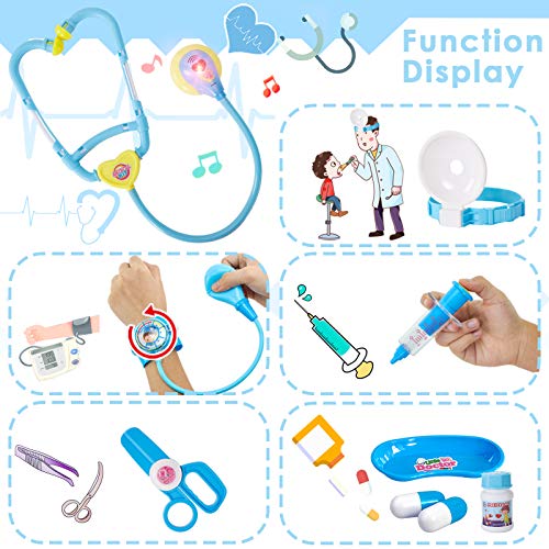 BUYGER Maletin Doctora Juguetes Medicos Dentista Enfermera Disfraz Kit Doctor Accesorios Juego de rol Regalos para Niñas Ninos 3 4 5 6 Años (Azul)