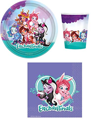 BWR Enchantimals Partyware 8 platos de papel, 8 vasos de papel y 16 servilletas.