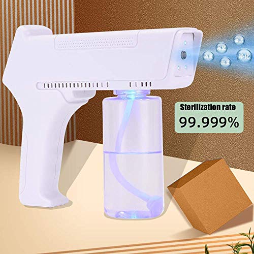 Byakns Pistola de esterilización eléctrica de pistola de desinfección portátil, pistola de vapor de nano de mano con 6 luces fuertes, pistola de rociado nano portátil inalámbrica de 300 ml para el hog