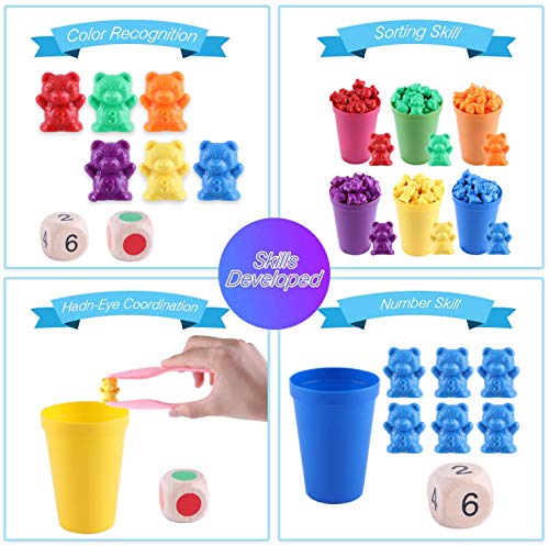 BYBOT 71 Piezas Contando de Osos con Vasos de Clasificación a Juego, Juguetes Educativos de Reconocimiento Stem para Niños Pequeños, Montessori Juego de Combinación de Colores