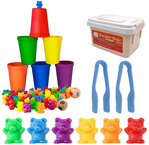 BYBOT 71 Piezas Contando de Osos con Vasos de Clasificación a Juego, Juguetes Educativos de Reconocimiento Stem para Niños Pequeños, Montessori Juego de Combinación de Colores