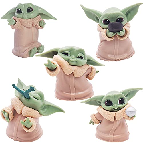 Cake Topper - Caland 5pcs Baby Yoda Caricatura Cake Topper Mini Juguetes Baby Shower Fiesta de cumpleaños Pastel Decoración Suministros para Adorno de Torta