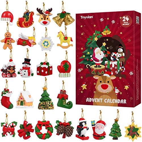 Calendario de adviento de Navidad Toyvian 2019 con calendario de cuenta atrás, 24 adornos colgantes, juguetes de alivio de animales, decoraciones de Navidad para pared, árbol de Navidad