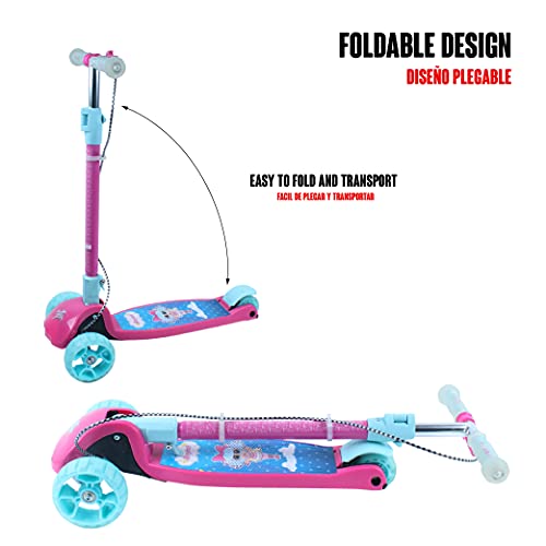 Calma Dragon DC210C3, Patinete para niños, Scooter Freestyle, con Ruedas Luminosas y Manillar Ajustable, Plegable, con Freno en el Manillar, Monopatín para niñas y niños, con Luces Led (Rosa)