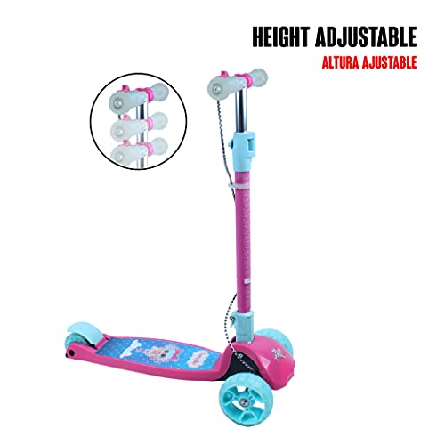 Calma Dragon DC210C3, Patinete para niños, Scooter Freestyle, con Ruedas Luminosas y Manillar Ajustable, Plegable, con Freno en el Manillar, Monopatín para niñas y niños, con Luces Led (Rosa)