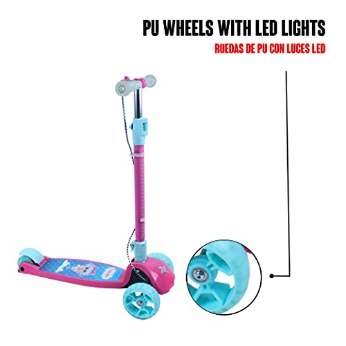 Calma Dragon DC210C3, Patinete para niños, Scooter Freestyle, con Ruedas Luminosas y Manillar Ajustable, Plegable, con Freno en el Manillar, Monopatín para niñas y niños, con Luces Led (Rosa)