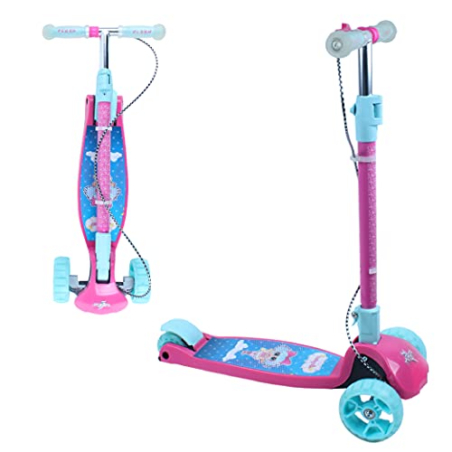 Calma Dragon DC210C3, Patinete para niños, Scooter Freestyle, con Ruedas Luminosas y Manillar Ajustable, Plegable, con Freno en el Manillar, Monopatín para niñas y niños, con Luces Led (Rosa)