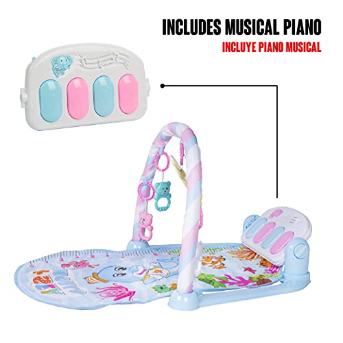 Calma Dragon Manta de Gimnasio para Bebes, Alfomba Musical con Piano, Esterilla con Juegos Infantil, Actividades y Juguetes para el Suelo. Ancho: 48.5cm, largo: 72cm (Celeste)