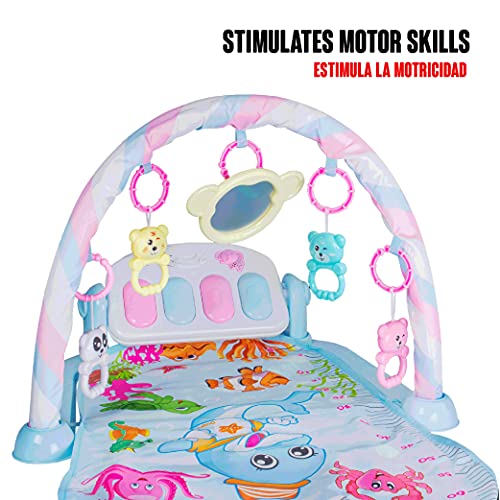 Calma Dragon Manta de Gimnasio para Bebes, Alfomba Musical con Piano, Esterilla con Juegos Infantil, Actividades y Juguetes para el Suelo. Ancho: 48.5cm, largo: 72cm (Celeste)