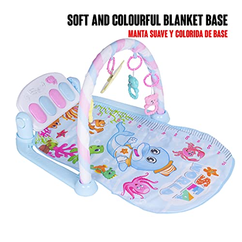 Calma Dragon Manta de Gimnasio para Bebes, Alfomba Musical con Piano, Esterilla con Juegos Infantil, Actividades y Juguetes para el Suelo. Ancho: 48.5cm, largo: 72cm (Celeste)