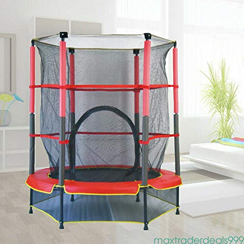 Cama elástica infantil de 140 cm, para interior y exterior, con red de seguridad, capacidad de carga dinámica de 50 kg