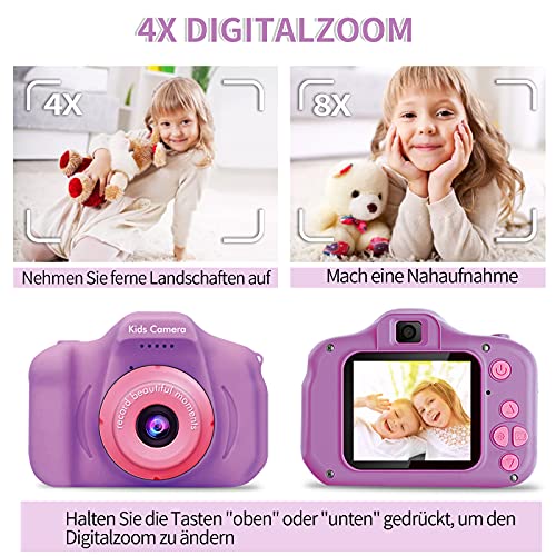 Cámara de fotos digital para niños y niñas, cámara de vídeo HD 1080P, para todos los pequeños, juguetes de cámara para regalo de cumpleaños, para 3, 4, 5, 6, 7, 8 años (morado)