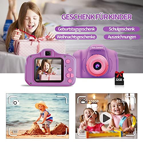 Cámara de fotos digital para niños y niñas, cámara de vídeo HD 1080P, para todos los pequeños, juguetes de cámara para regalo de cumpleaños, para 3, 4, 5, 6, 7, 8 años (morado)