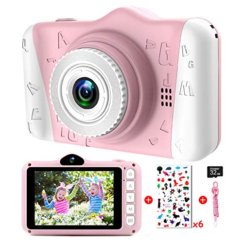 Camara Fotos Infantil - Cámara Fotos Niños con Pantalla Grande de 3,5 Pulgadas 1080P HD 12MP Incorporada Tarjeta SD de 32GB USB Recargable Cámara Digital Selfie Niñas Niños Cumpleaños Navidad Regalos