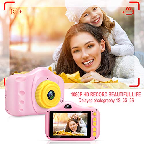 Cámara para Niños Infantil Cámara de Fotos Digital Cámara Juguete para Niños 3.5 Pulgadas 12MP 1080P HD Selfie Video Cámara Regalos Ideales para Niños Niñas de 3-10 Años con Tarjeta TF 32 GB (polvo)