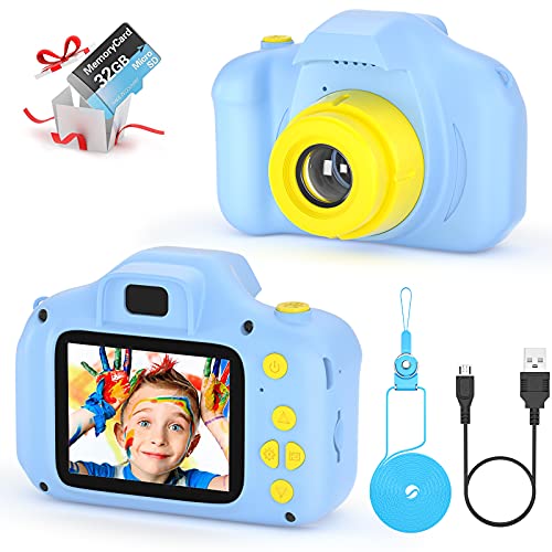 Camara para Niños Juguetes para Niño Regalos para Niños Pantalla HD de 2 Pulgadas 1080P Tarjeta de 32GB TF Regalos Juguete para Niños 3 a 12 años de Niños y Niñas Cumpleaños (Azul)