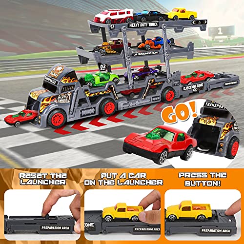 Camion Transportador de Coches con 8 Coches Pequeños, Regalo Coches Juguetes para Niños (Negro)