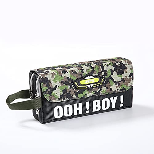 Camouflage canvas pencil case School stationery Storage bag for boys Pencil cases Large capacity pen bag Double-layer pen case B3